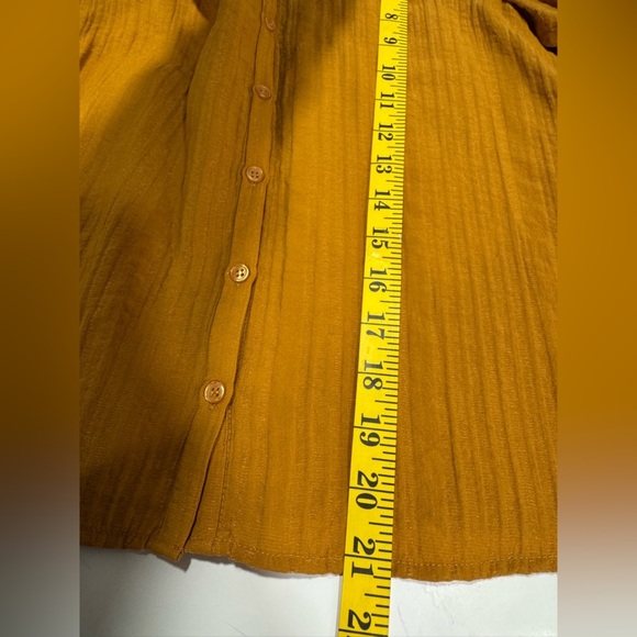 Zara Mustard Shirt With Bow Detail Short Sleeve Button front  Sz Medium - Picture 7 of 14